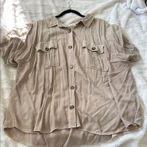 Maurices Tan Button Down Shirt Notched Collar Short Sleeve